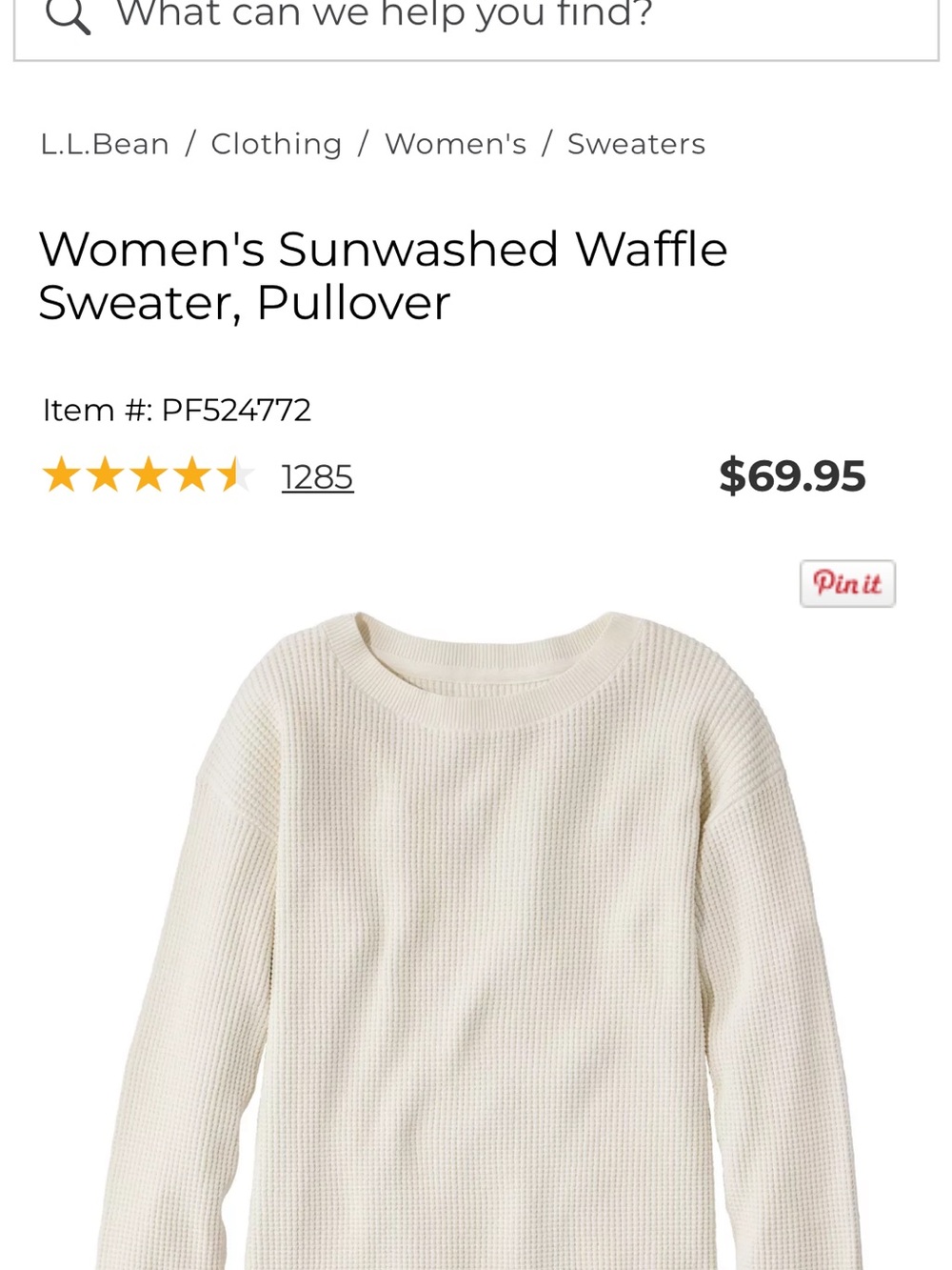 L.L. Bean Women's Sunwashed Waffle Pullover Sweater - Cream